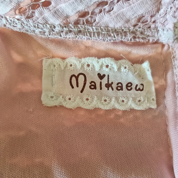 Maikaew | Harajuku Pastel Pink Lace Dress with Puffed Sleeves | Size Medium - Picture 7 of 8